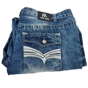 Red Ape Jeans Mens 48 (49x31 ACTUAL) Distressed Faded Wash Denim Flap Pockets